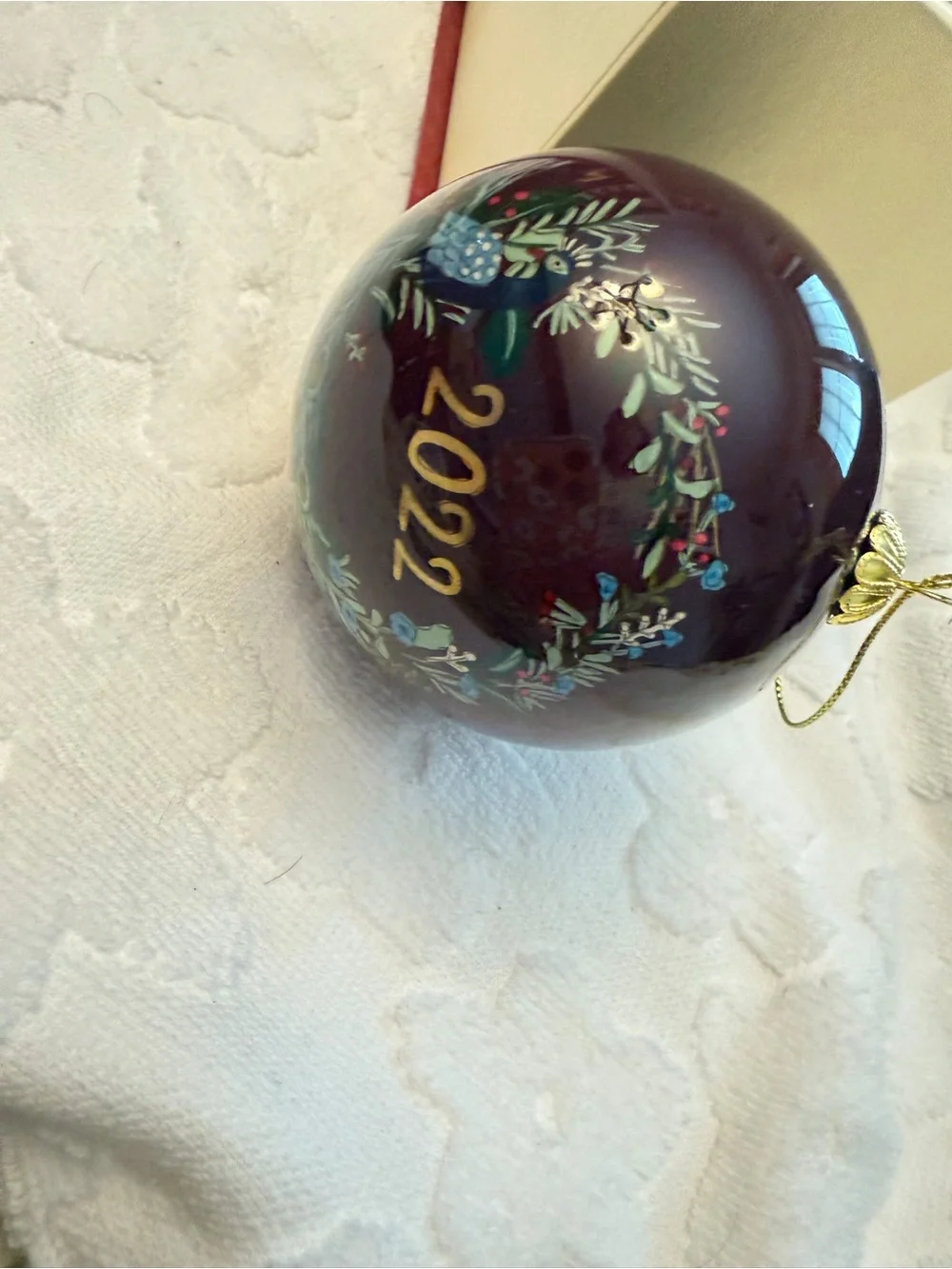 Li Bien Holiday Peace Glass Ornament - Deep Burgundy
